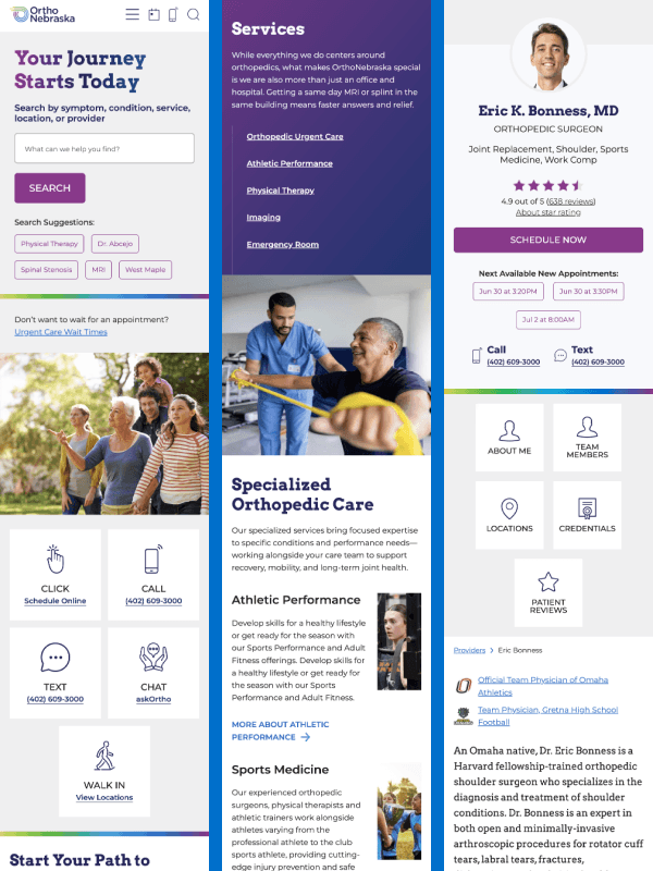 Preview of updated OrthoNebraska website design