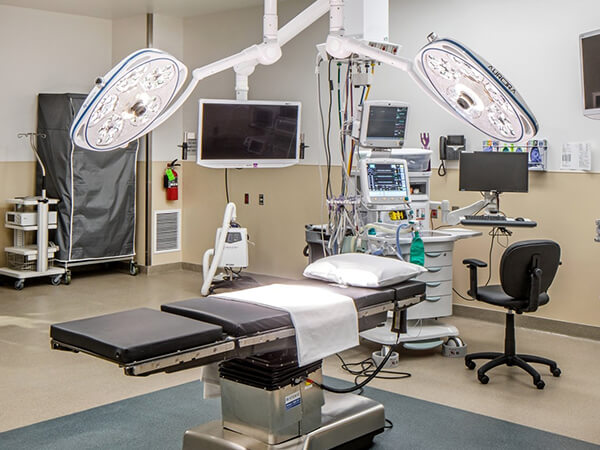 OR Room, with boom equipment overhead and table underneath